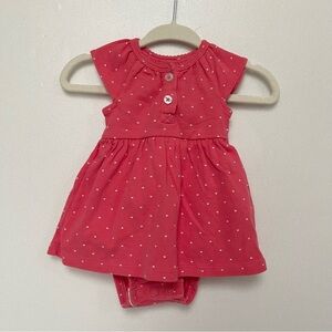 Newborn pink polka dot Carter’s short sleeve dress onesie bodysuit sunsuit.